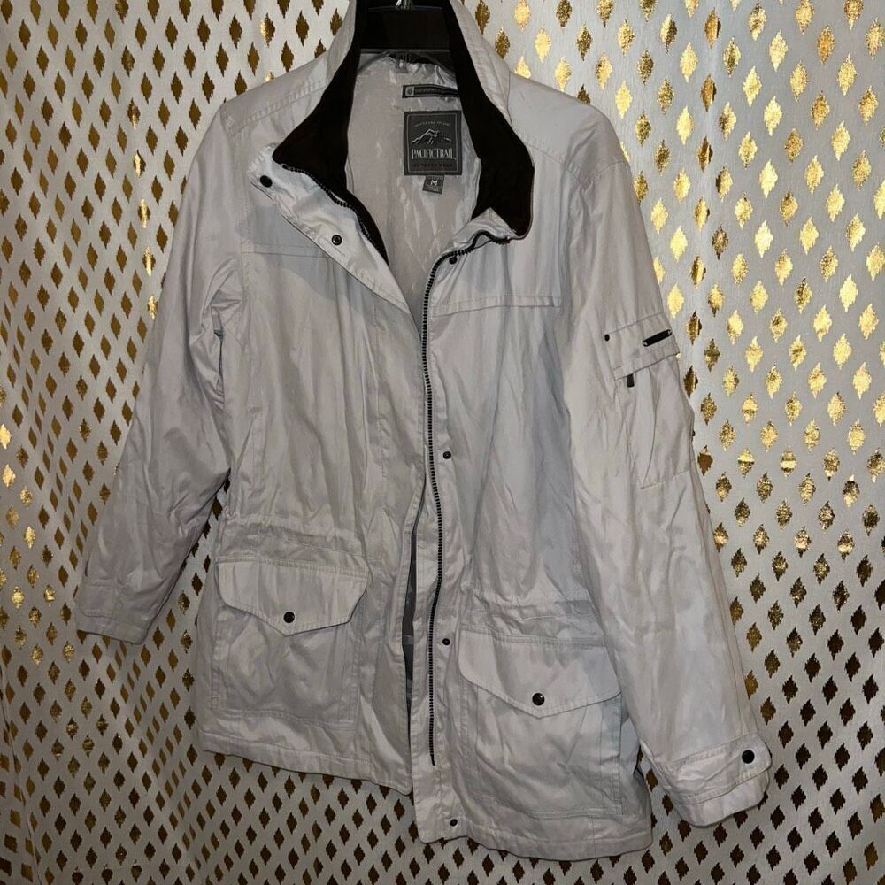 Pacific trail White Winter coat tucked zippered hood rain jacket size M